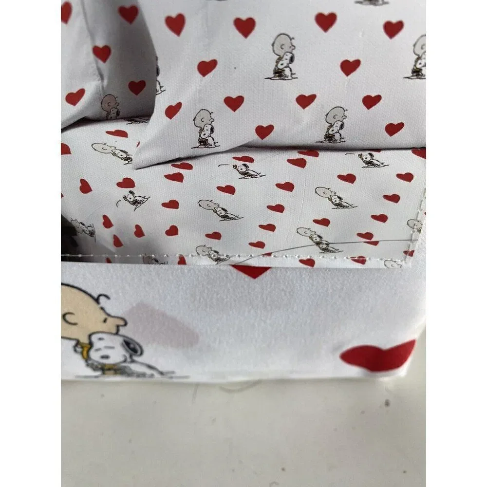 Peanuts Snoopy Charlie Brown‎ Red Hearts Valentines Day QUEEN Size Sheet Set NEW
